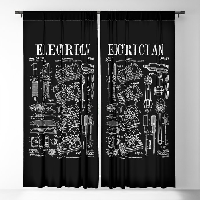Electrician Electrical Worker Tools Vintage Patent Print Blackout Curtain