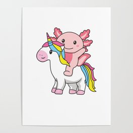 Pansexual Flag Pride Lgbtq Axolotl On Unicorn Poster