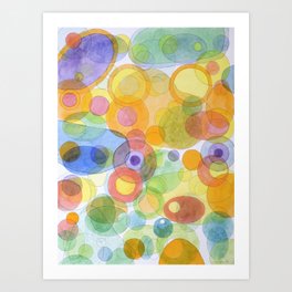 Vividly interacting Circles Ovals and Free Shapes Art Print | Abstract, Painting 