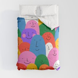 Diverse colorful people crowd pattern illustration Comforter