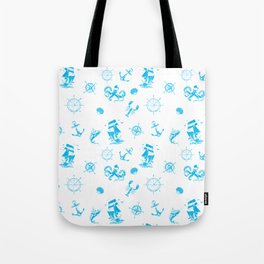 Turquoise Silhouettes Of Vintage Nautical Pattern Tote Bag