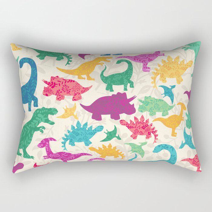 Dino Floral Silhouettes Light Rectangular Pillow