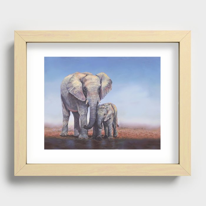 Elephants Mom Baby Recessed Framed Print