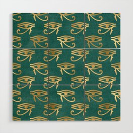 Eye of Ra Egyptian Hieroglyphic - Gold & Green Wood Wall Art