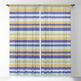 [ Thumbnail: Powder Blue, Goldenrod, and Blue Colored Striped Pattern Sheer Curtain ]