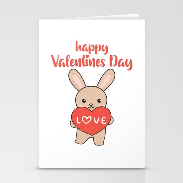 Bunny For Valentine's Day Cute Animals With Hearts Stationery Cards