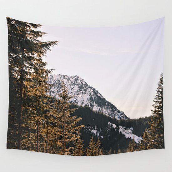 Snow Mountain in the Trees Wall Tapestry