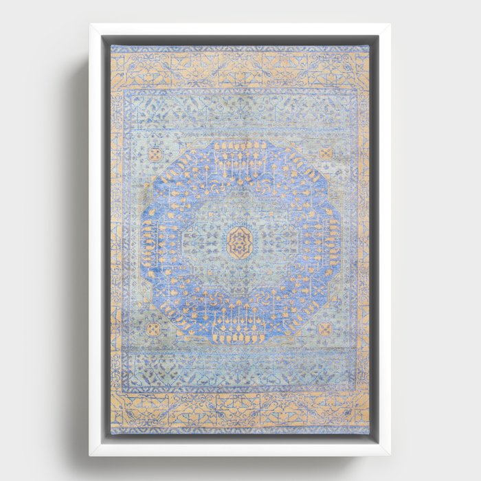 Powder Blue Lemon Antique Persian Mamluk Framed Canvas