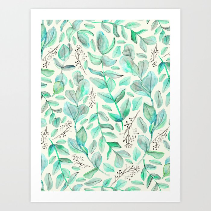 Eucalyptus Garden on Cream Art Print