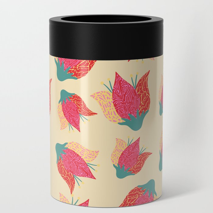 Bright Red Bell Flowers Can Cooler