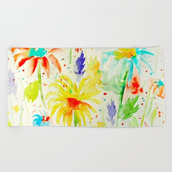 Abstract Flowers 01 Beach Towel