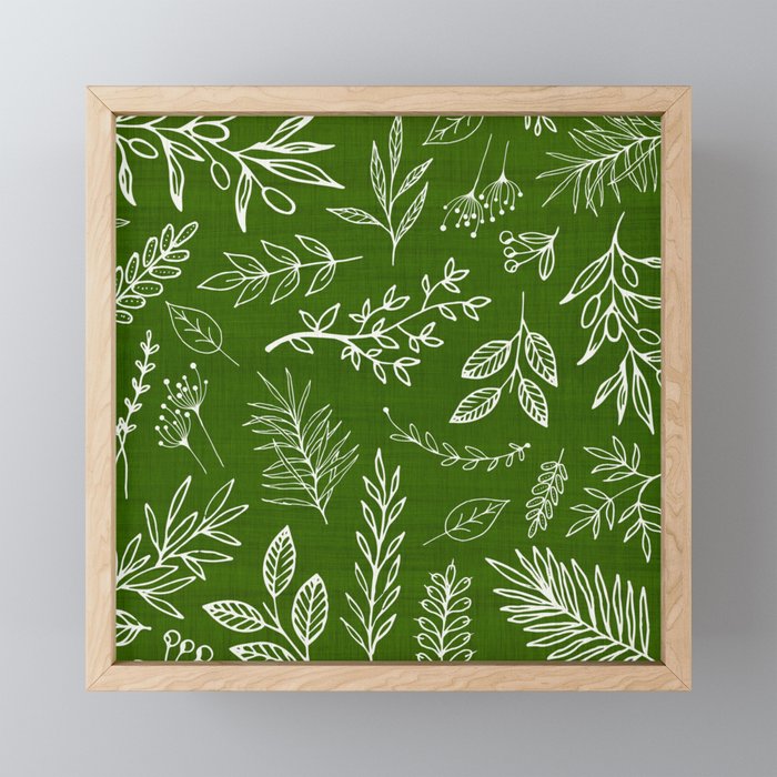 Emerald Forest Botanical Drawing Framed Mini Art Print