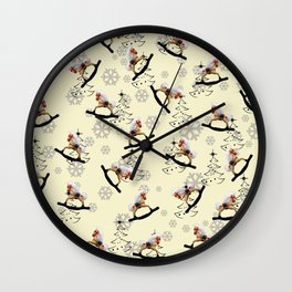 Merry Christmas Rocking Horse Trees pattern Wall Clock