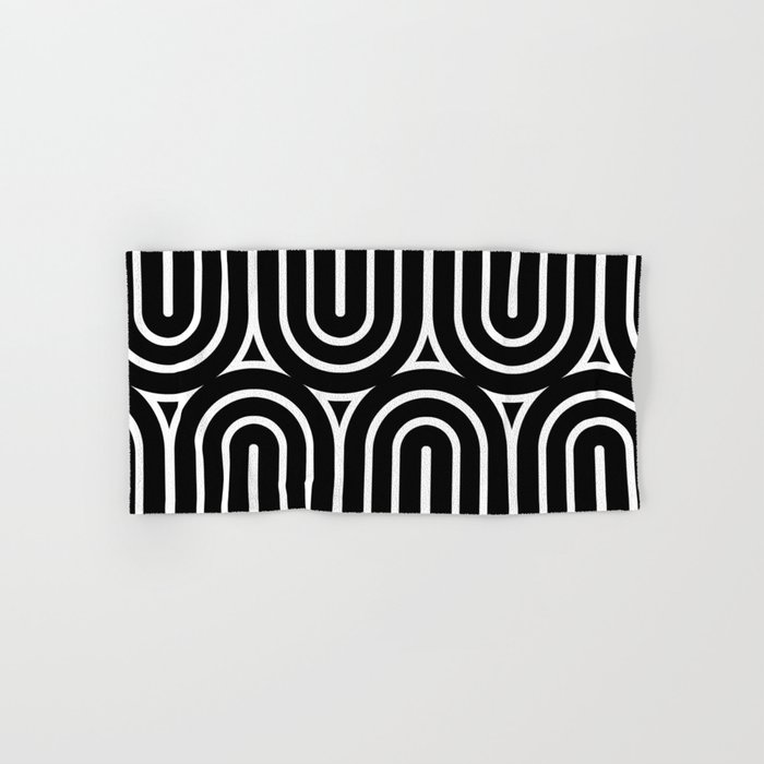 Retro Geometric Gradated Arch Design 228 Black and White Hand & Bath Towel  by Tony Magner Prints
