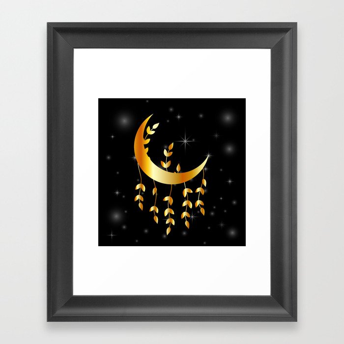 Mystic golden moon dream catcher with leaves Framed Art Print