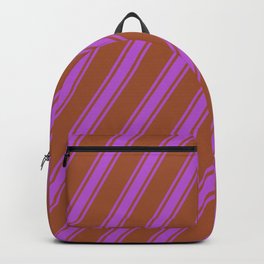 [ Thumbnail: Sienna and Orchid Colored Pattern of Stripes Backpack ]