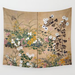 Ogata Korin Flowering Plants in Autumn Wall Tapestry