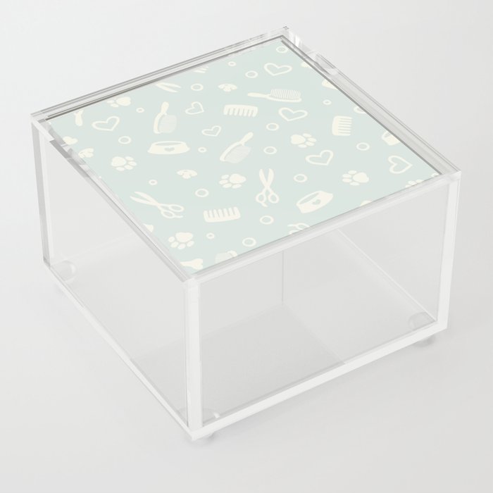 White Pet Hairdresser Tools on Pastel Vintage Mint Green Acrylic Box