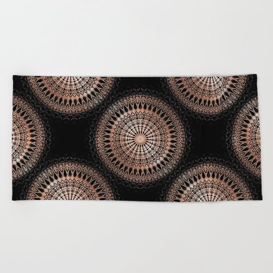 Rose Gold Black Mandala Beach Towel