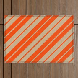 [ Thumbnail: Red & Tan Colored Stripes/Lines Pattern Outdoor Rug ]