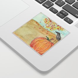 Crow on Autumn Pumpkin Sticker