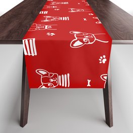 Red and White Hand Drawn Dog Puppy Pattern Table Runner