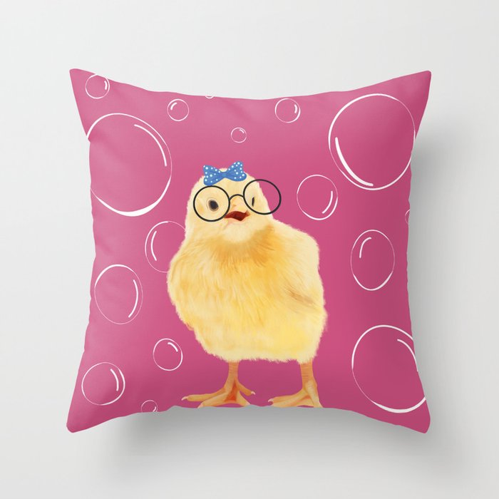 Cute Chick on Pink Throw Pillow