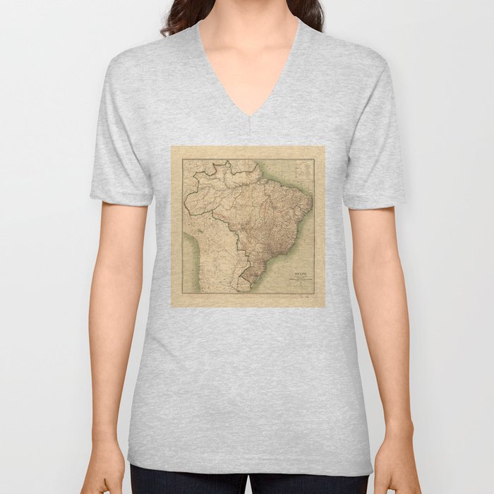 Map of Brazil (1905) V Neck T Shirt