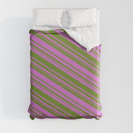[ Thumbnail: Orchid & Green Colored Stripes/Lines Pattern Duvet Cover ]