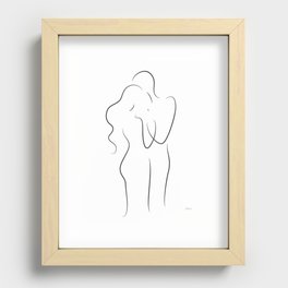 Romantic sketch - holding hands line drawing. Recessed Framed Print