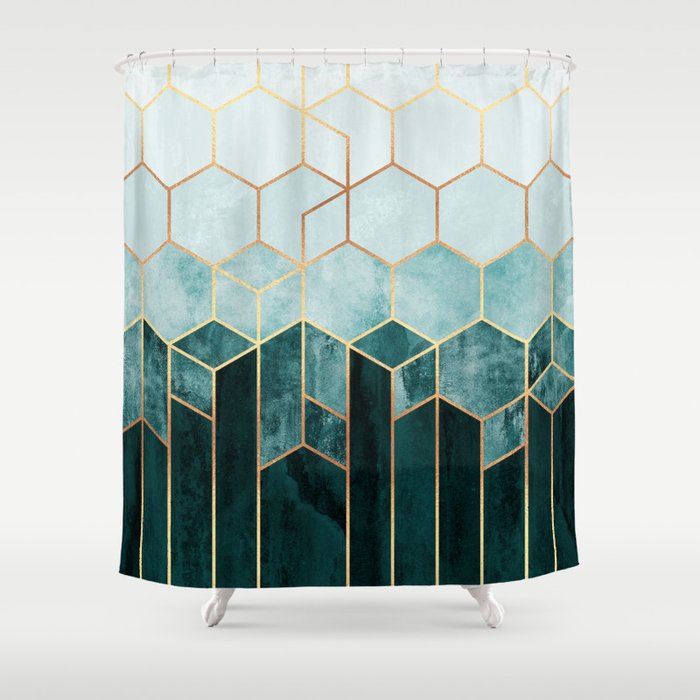 Teal Hexagons Shower Curtain
