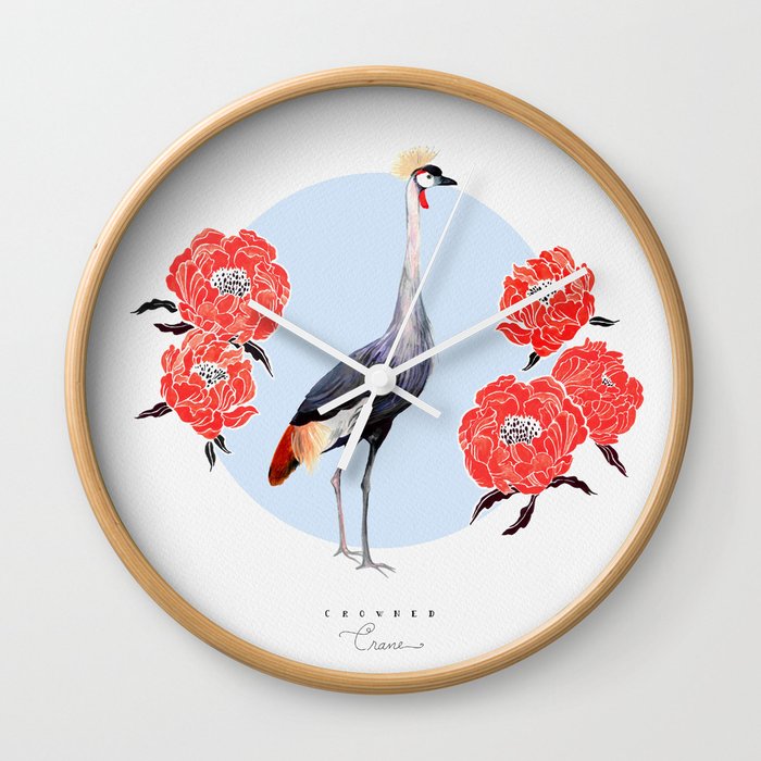 Grey Crowned Crane Wall Clock