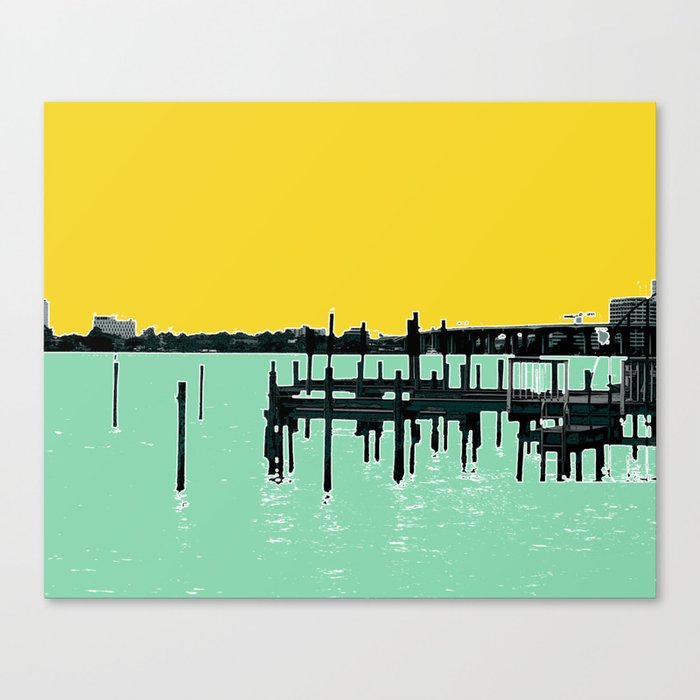 Jacksonville, Florida - modern bold photography print - Pier, dock, & skyline - St. John's river Canvas Print