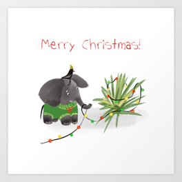 Christmas Elephant Art Print