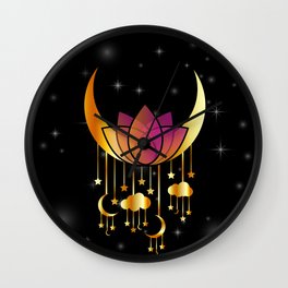 Mystic flower of life dreamcatcher with moons and stars Wall Clock