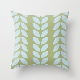 Blue Leaves on Olive Throw Pillow