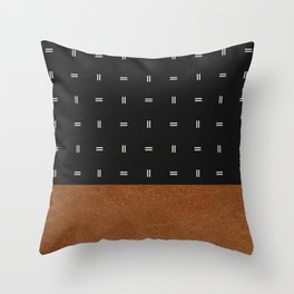 Scandinavian Modern Leather Minimal Pattern Black Throw Pillow