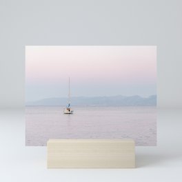 Boat Sunset Pink Crete, Greece | Travel Photography Art Pink Colors Mini Art Print