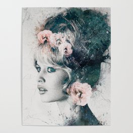 Brigitte Bardot with flowers Poster