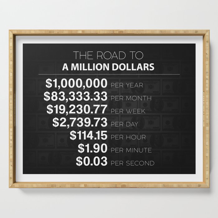 The Road To A Million Dollars Motivational Money Artwork Serving Tray