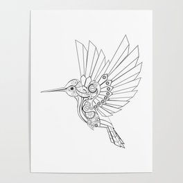 Contour Steampunk Mechanical Hummingbird Poster