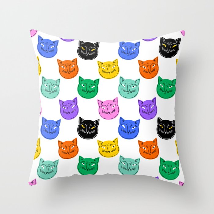 Colorful funny cat animal pattern cartoon Throw Pillow