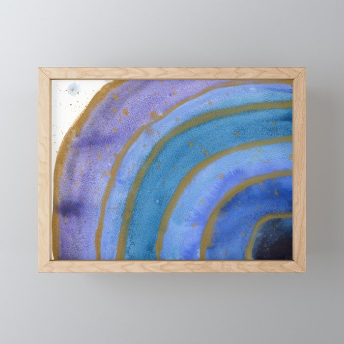 blue and gold rainbow Framed Mini Art Print