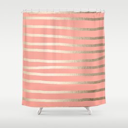 Simply Drawn Stripes in White Gold Sands and Salmon Pink Shower Curtain