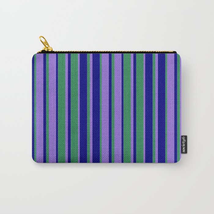 Purple, Sea Green & Blue Colored Stripes/Lines Pattern Carry-All Pouch