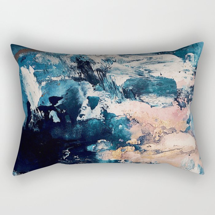Sweetly: a bohemian, abstract work on paper in blue, pink, white, and gold Rectangular Pillow
