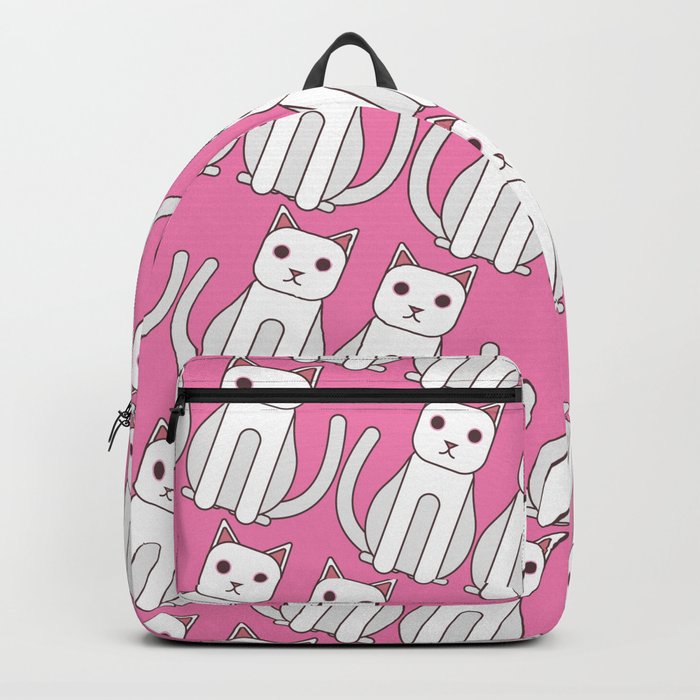 White Cat Pattern (Pink) Backpack
