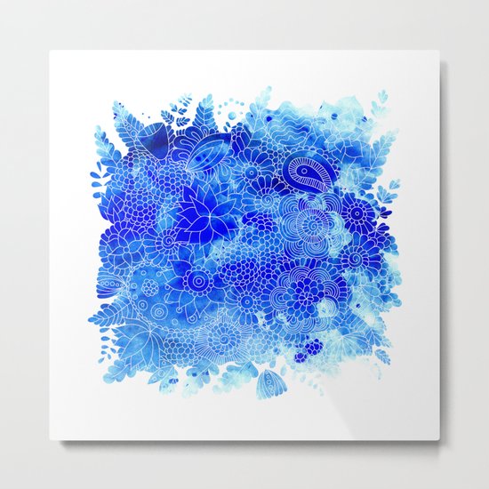 Blue Floral Pattern 02 Metal Print