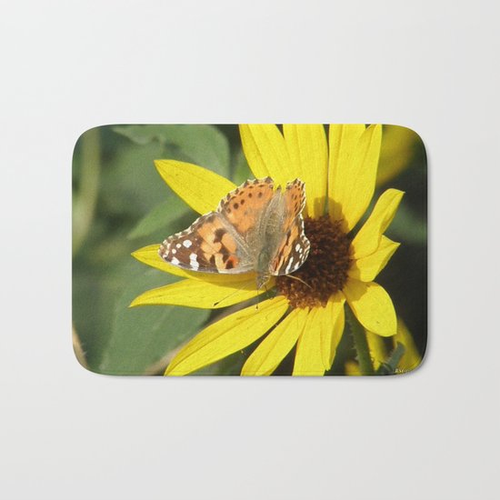 Painted Lady Butterfly Picks Pollen Bath Mat