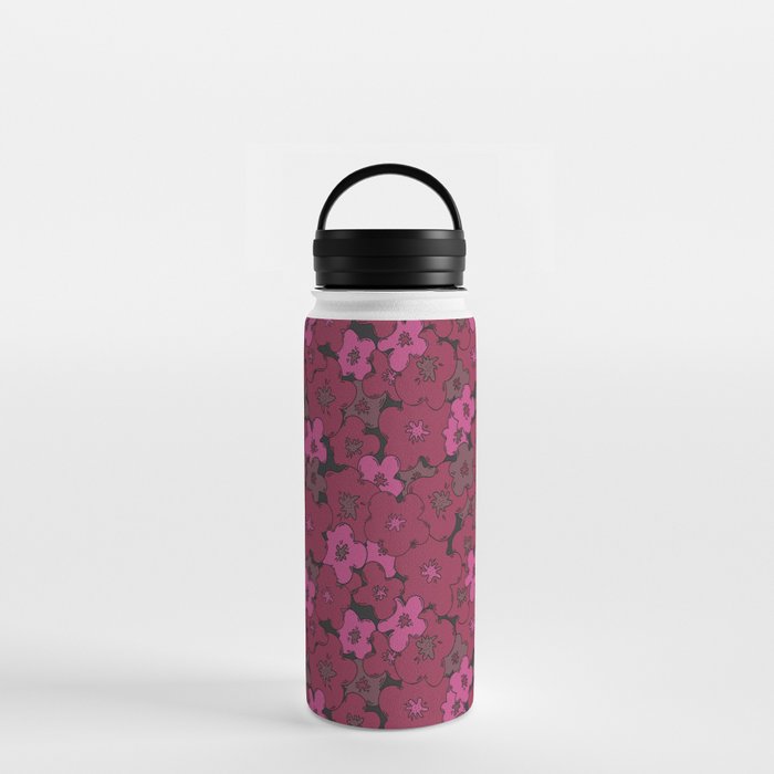 Maroon red and fuchsia pink abstract floral pattern Water Bottle